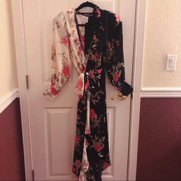 Misa Los Angeles Tabitha Satin Printed Wrap Dress - Picture 3 of 7